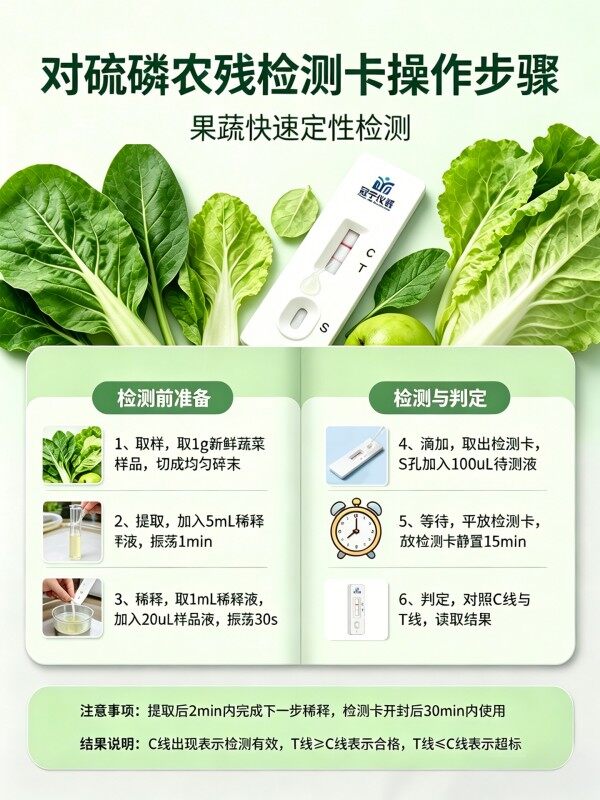 冠宇对硫磷胶体金检测试剂盒20T,GB2763-2026药材果蔬对硫磷农残快速检测卡