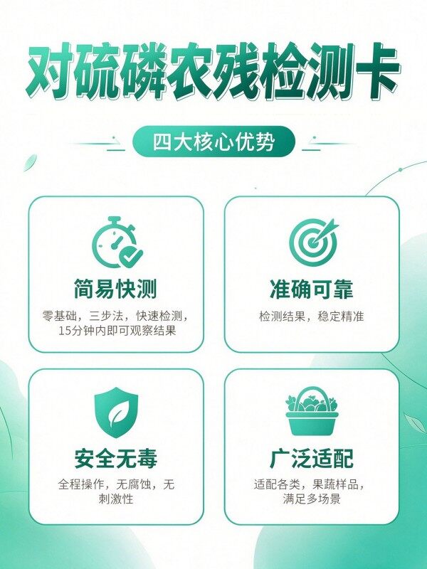 冠宇对硫磷胶体金检测试剂盒20T,GB2763-2026药材果蔬对硫磷农残快速检测卡