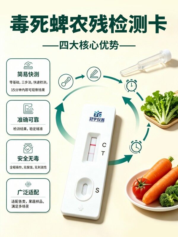 冠宇仪器毒死蜱胶体金快速检测试剂盒20条装,GB2763标准果蔬茶叶毒死蜱农残快速筛查试纸