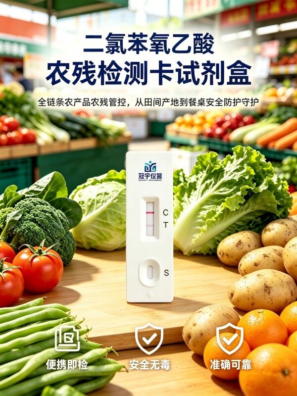 冠宇仪器二氯苯氧乙酸胶体金检测试剂盒20T,GB2763-2026药材果蔬二氯苯氧乙酸农残快速检测卡