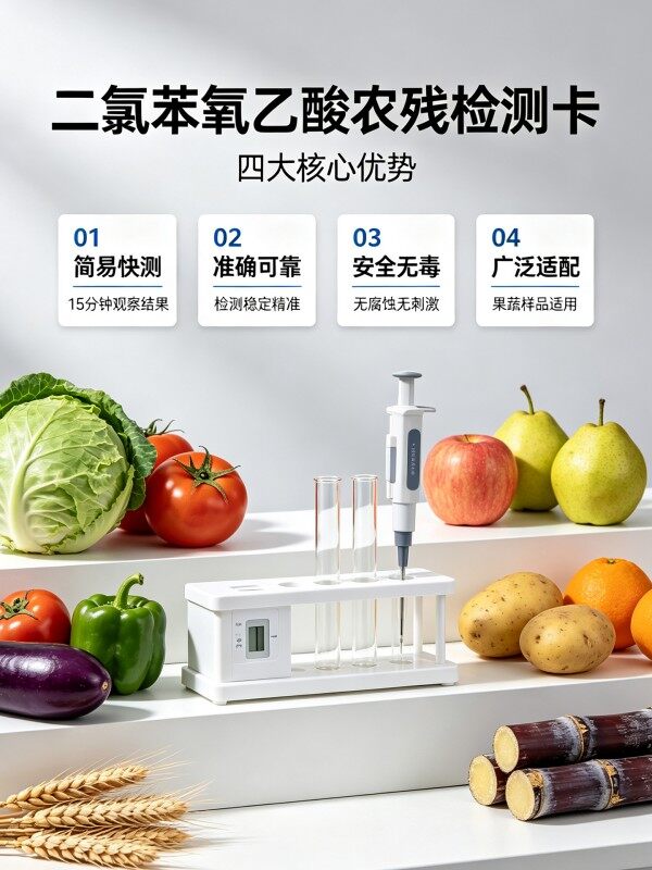 冠宇仪器二氯苯氧乙酸胶体金检测试剂盒20T,GB2763-2026药材果蔬二氯苯氧乙酸农残快速检测卡