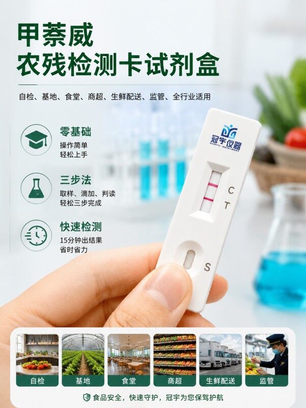 冠宇仪器甲萘威胶体金快速检测试剂盒20条装，GB2763标准果蔬茶叶甲萘威农残快速筛查试纸，咨询400-966-7696、0515-88822258