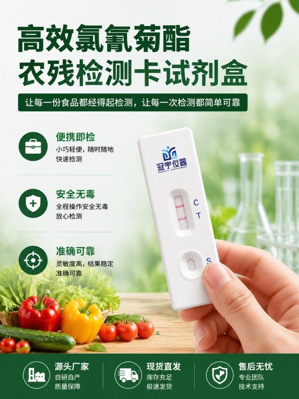 冠宇仪器高效氯氟氰菊酯胶体金快速检测试剂盒20条装,GB2763标准果蔬茶叶高效氯氟氰菊酯农残快速筛查试纸