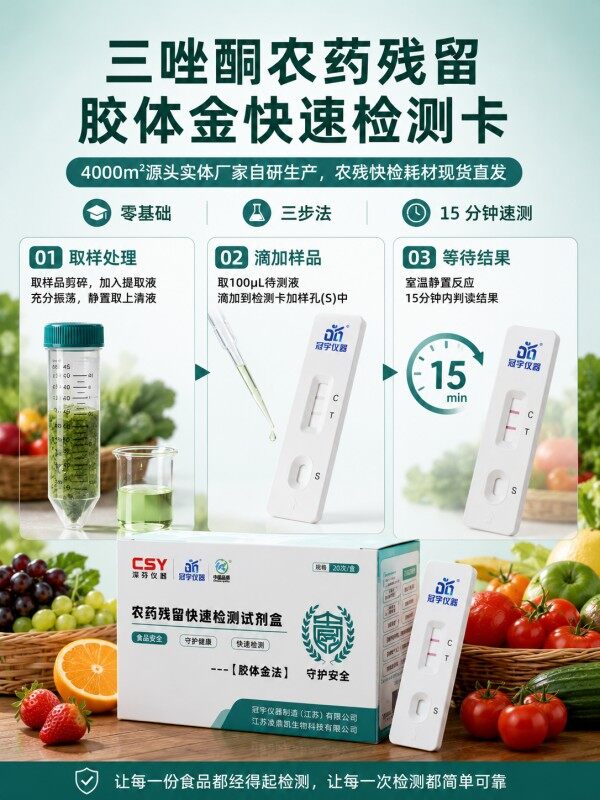冠宇仪器三唑酮胶体金快速检测试剂盒20条装,GB2763标准果蔬茶叶三唑酮农残快速筛查试纸,咨询400-966-7696、0515-88822258