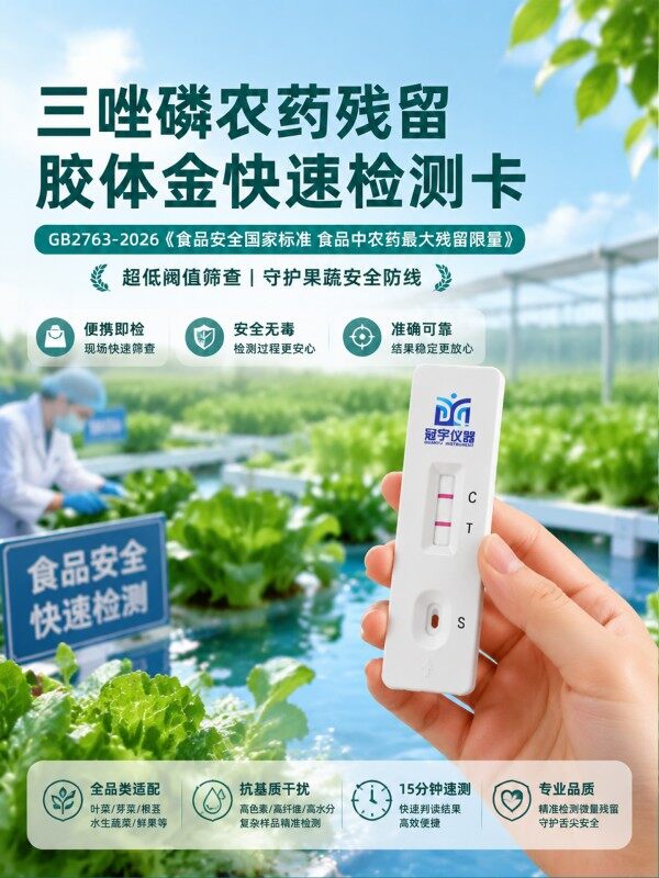 冠宇仪器三唑磷胶体金快速检测试剂盒20条装,GB2763标准果蔬茶叶三唑磷农残快速筛查试纸,咨询400-966-7696、0515-88822258