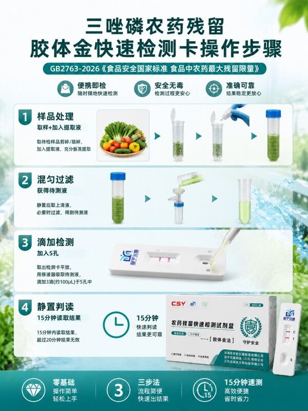 冠宇仪器三唑磷胶体金快速检测试剂盒20条装,GB2763标准果蔬茶叶三唑磷农残快速筛查试纸,咨询400-966-7696、0515-88822258
