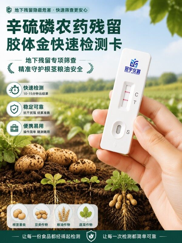 冠宇仪器辛硫磷胶体金快速检测试剂盒20条装，GB2763标准果蔬茶叶辛硫磷农残快速筛查试纸，咨询400-966-7696、0515-88822258