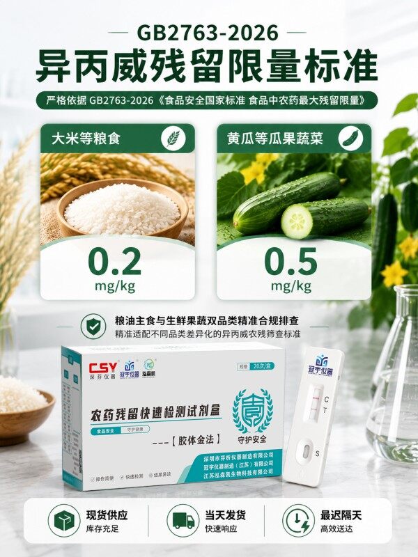 冠宇仪器异丙威胶体金检测试剂盒20T，GB2763-2026药材果蔬异丙威农残快速检测卡，咨询400-966-7696、0515-88822258