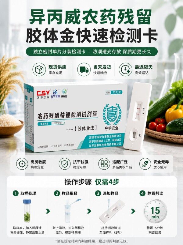 冠宇仪器异丙威胶体金检测试剂盒20T，GB2763-2026药材果蔬异丙威农残快速检测卡，咨询400-966-7696、0515-88822258