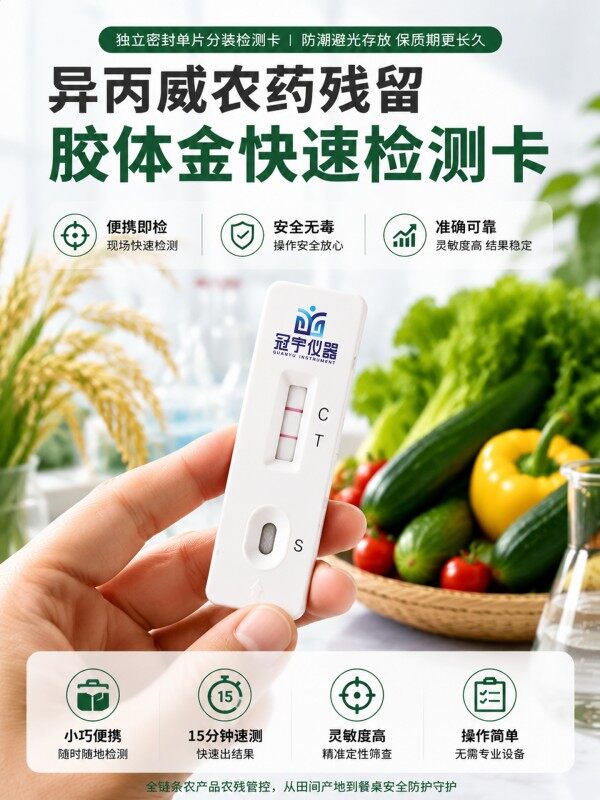 冠宇仪器异丙威胶体金检测试剂盒20T，GB2763-2026药材果蔬异丙威农残快速检测卡，咨询400-966-7696、0515-88822258