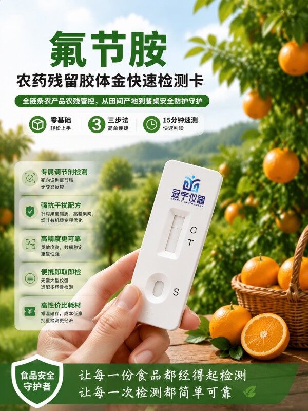 冠宇仪器氟节胺胶体金检测试剂盒20T，GB2763-2026药材果蔬氟节胺农残快速检测卡，咨询400-966-7696、0515-88822258