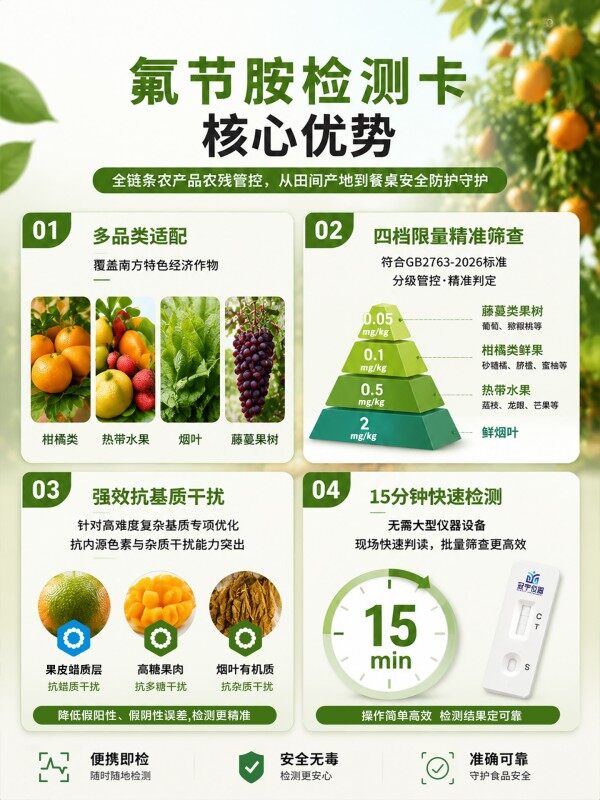 冠宇仪器氟节胺胶体金检测试剂盒20T，GB2763-2026药材果蔬氟节胺农残快速检测卡，咨询400-966-7696、0515-88822258