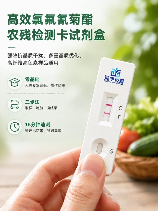 冠宇仪器高效氯氰菊酯胶体金检测试剂盒20T,GB2763-2026药材果蔬高效氯氰菊酯农残快速检测卡,咨询400-966-7696、0515-88822258